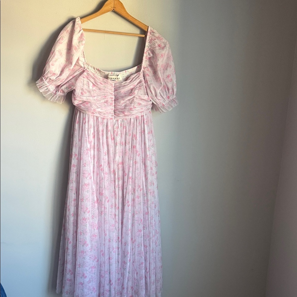 JESSAKAE Promenade Puff Sleeve Floral Print Maxi Dress, Pink And White Large - Picture 3 of 13